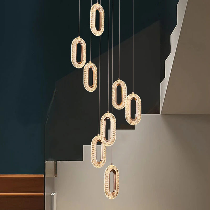 lustre moderne doré pour décoration intérieure escalier restaurant - vue 3 sur 11