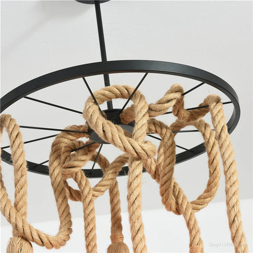 suspension vintage en fer et chanvre pour bar - vue 3 sur 8