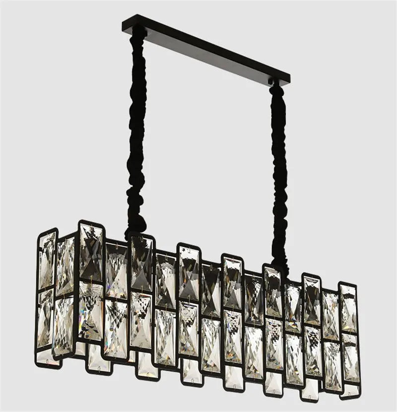 lustre moderne éclairage rectangulaire design en cristal K9 lumineux - vue 5 sur 6