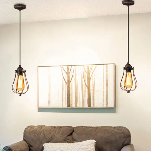 suspension industrielle vintage en fil métallique cage loft nordique led - vue 5 sur 8