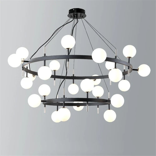 lustre nordique en fer avec boule de verre led pour restaurant - vue 5 sur 20