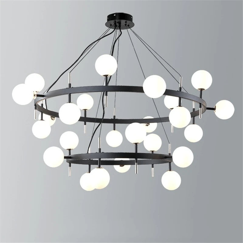 lustre nordique en fer avec boule de verre led pour restaurant - vue 4 sur 20