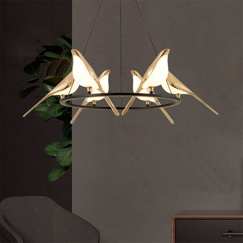 Lustre design LED luxury en forme d'oiseaux dorés Pie - vue 2 sur 9