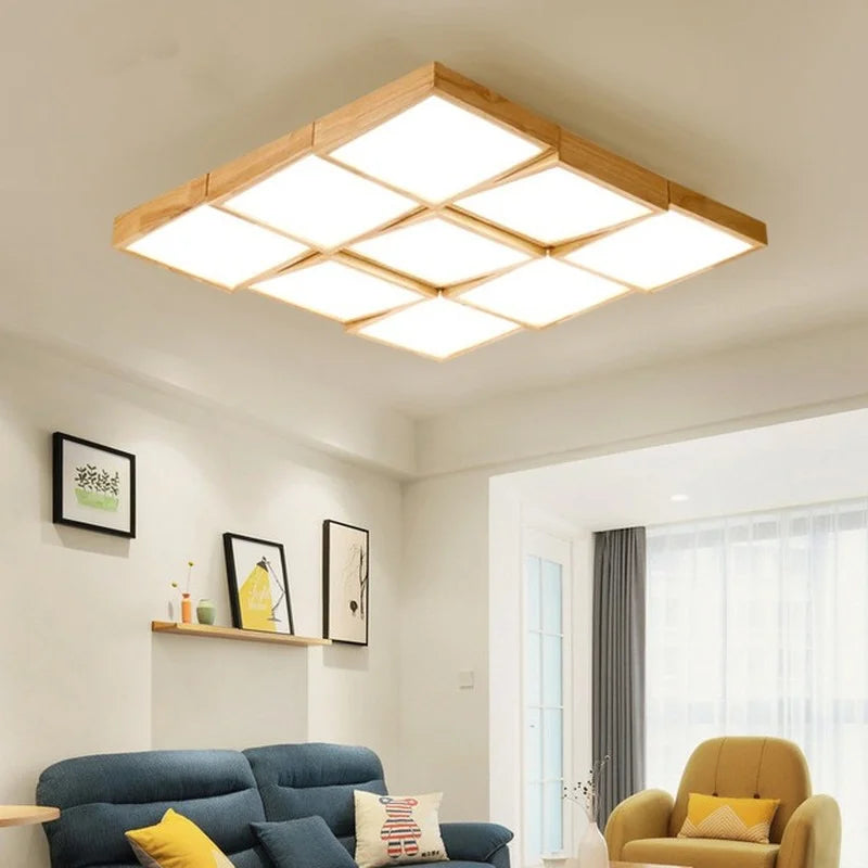 plafonnier à led en bois avec télécommande pour éclairage intérieur - vue 3 sur 10