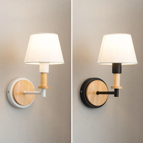 Appliques murales en bois nordique chambre lampe de chevet noir blanc moderne E14 tête de direction applique murale LED éclairage maison applique chambre décor - vue 2 sur 8
