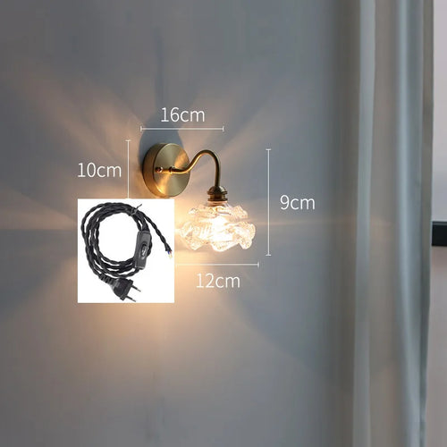 Applique murale fleur verre cuivre tirer chaîne interrupteur LED chambre salle de bain miroir escalier lumière nordique moderne - vue 17 sur 22