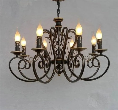 lustre vintage européen en fer avec bougies à led - vue 5 sur 8