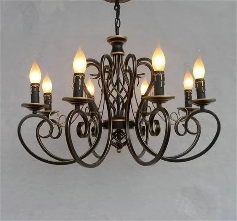 lustre vintage européen en fer avec bougies à led - vue 4 sur 8