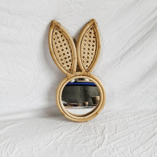 décoration en rotin miroir artistique oreilles de lapin et singe - vue 2 sur 8