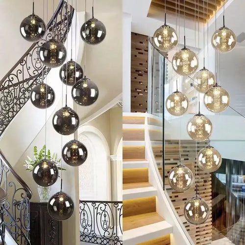 lustre moderne en boule de verre en spirale g4 pour duplex nordique - vue 2 sur 16