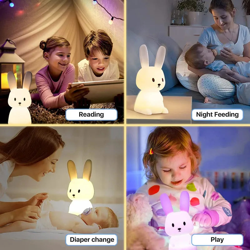 veilleuse lapin mignon en silicone usb pour enfants kawaii - vue 6 sur 7