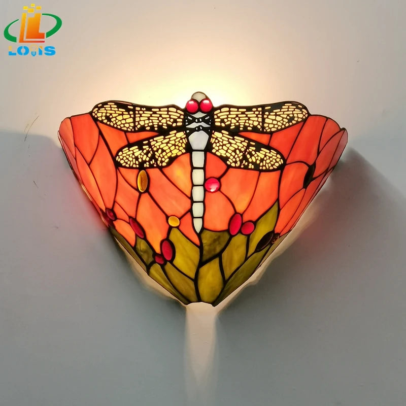 applique murale en verre libellule style tiffany pour décoration intérieure - vue 4 sur 8