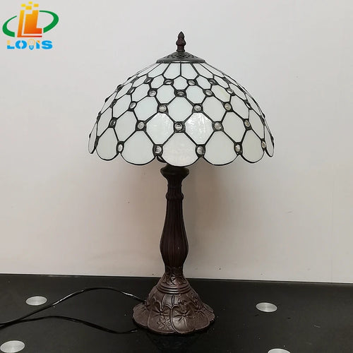 12 Inch European Crystal Bead Glass Table Lamp Tiffany Style Study Room Reading Bar Table Lighting Simple Retro Art Metal Base - vue 6 sur 5