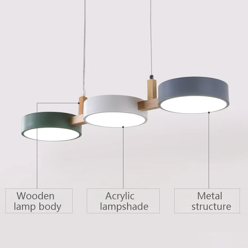 lustre nordique led moderne en bois et métal - vue 5 sur 8