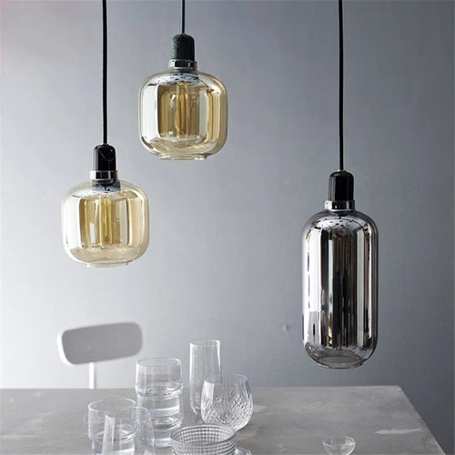 suspension à led en verre et marbre design danois rétro industriel - vue 3 sur 12
