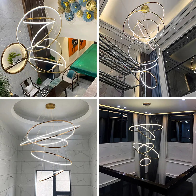 lustre nordique cercle doré éclairage intérieur décoratif - vue 3 sur 11
