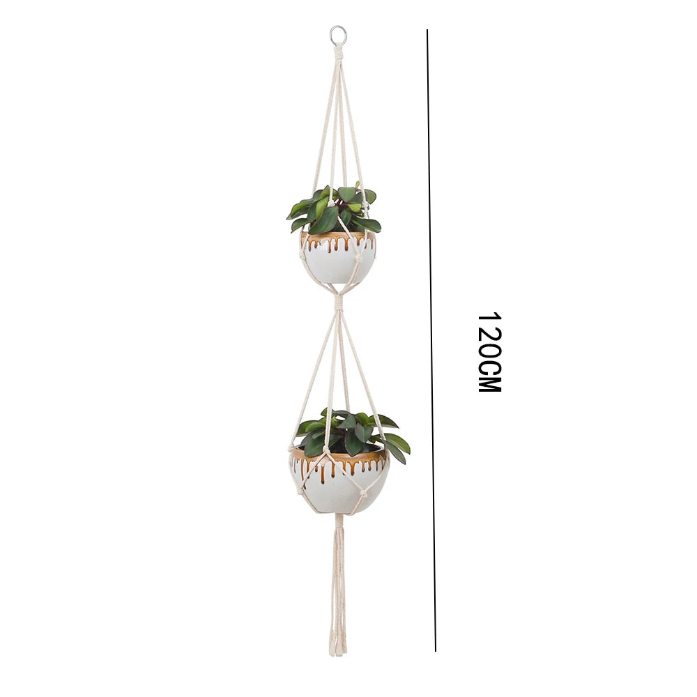 paniers suspendus en macramé pour plantes décoratives et jardinières - vue 12 sur 14