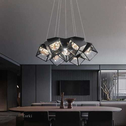 lustre à led design moderne luminaire géométrique intérieur dimmable - vue 2 sur 9