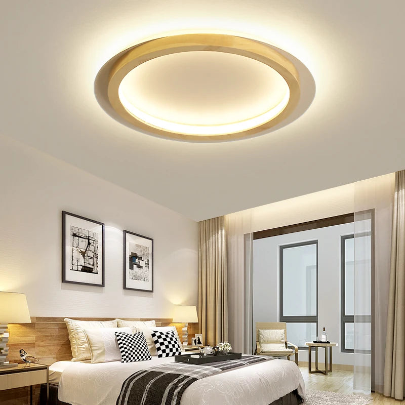 plafonniers led rondes modernes nordiques en acrylique et bois - vue 3 sur 8