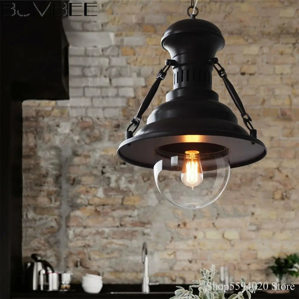 suspension style loft campagne américaine éclairage rétro industriel - vue 5 sur 9