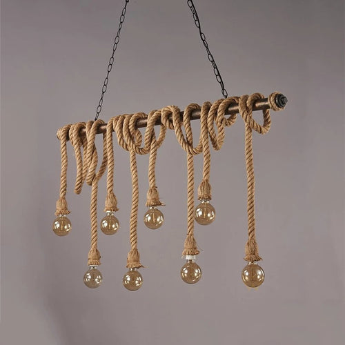 lumière suspendue style industriel rétro avec corde de chanvre - vue 2 sur 9