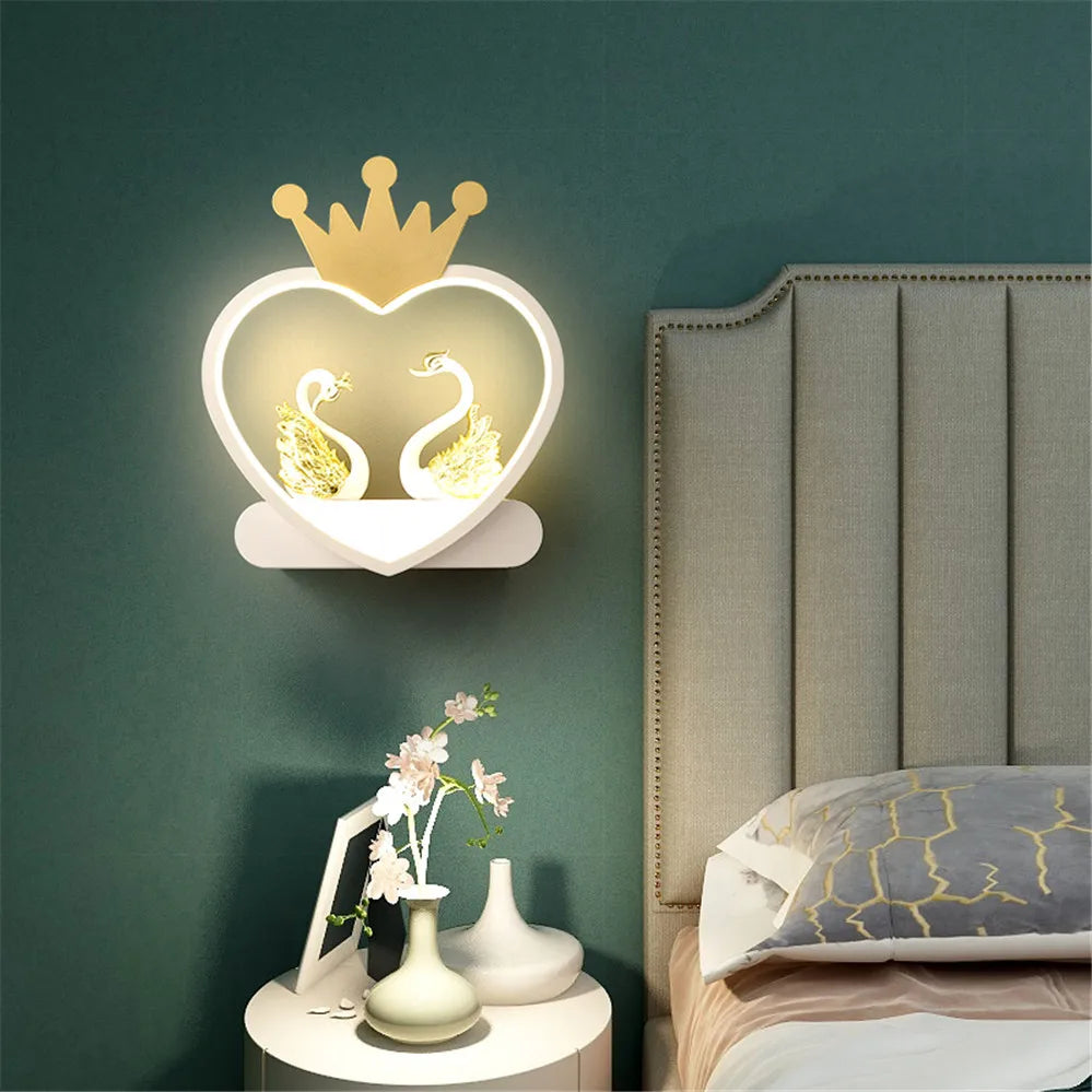 étagère métallique coeur nordique avec lampe led murale pour enfants - vue 6 sur 10