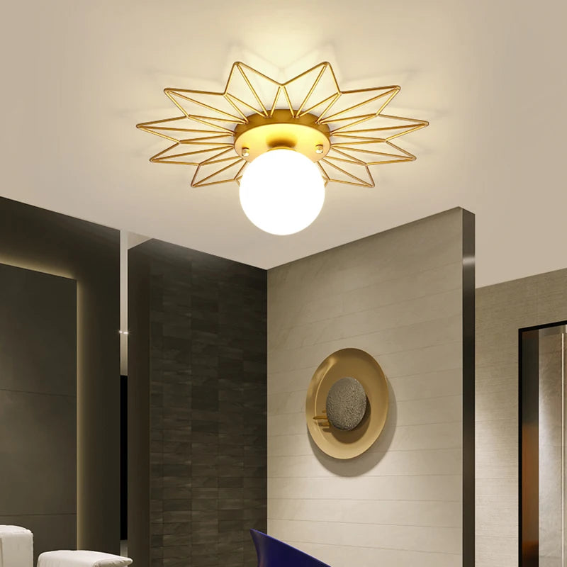 plafonnier doré de luxe style nordique feuille de lotus monté en surface - vue 4 sur 15