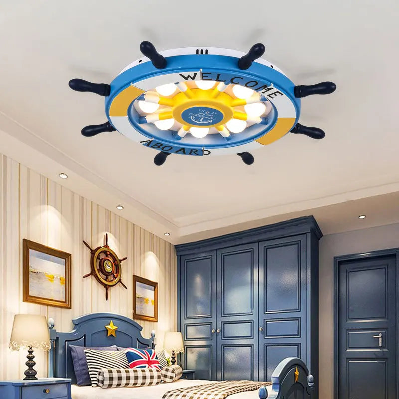 lustre méditerranéen en bois pour enfants avec led - vue 3 sur 10