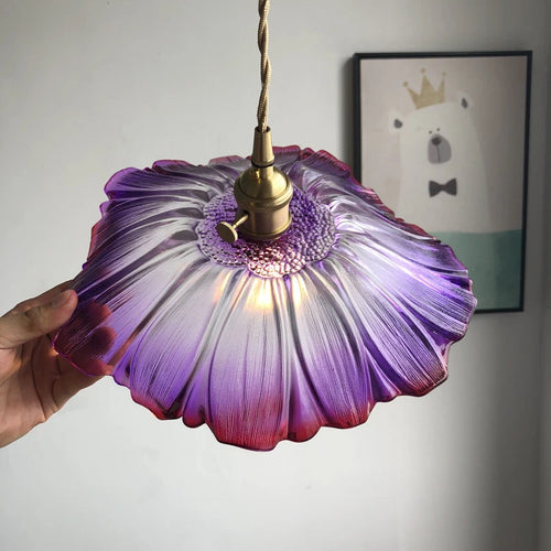 suspension fleur moderne led en verre et laiton nordique - vue 2 sur 8