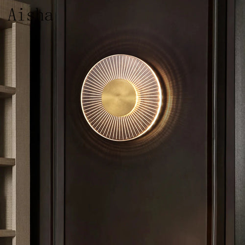 applique murale led ronde en cuivre design créatif pour intérieur moderne - vue 4 sur 7