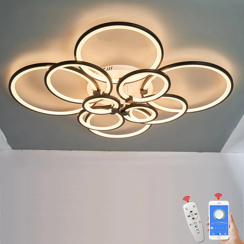 lustre moderne à anneaux circulaires avec éclairage led - vue 6 sur 14