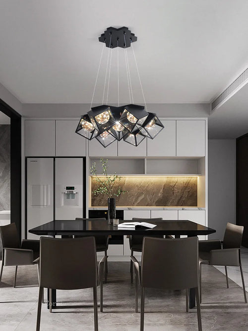 lustre à led design moderne luminaire géométrique intérieur dimmable - vue 4 sur 9