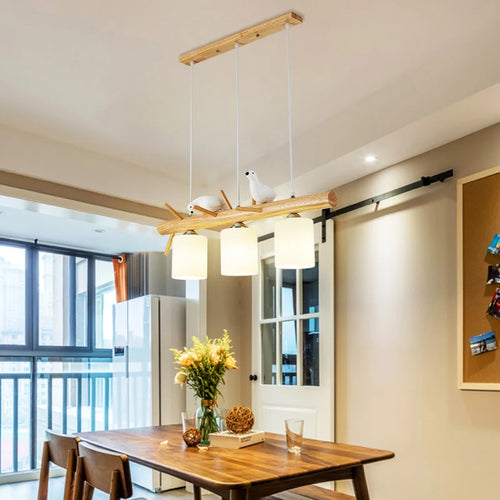 lampe de table nordique drôle avec suspension oiseau en bois led - vue 2 sur 7