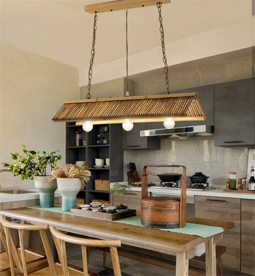 lustre en bambou vintage pour café bar et restaurant - vue 7 sur 9
