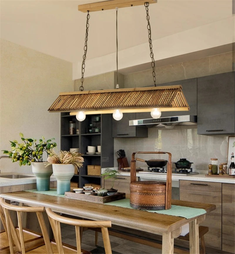 lustre en bambou vintage pour café bar et restaurant - vue 6 sur 9