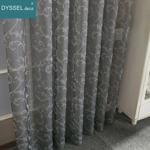 Voilage jacquard floral géométrique style rétro pour salon - vue 8 sur 8