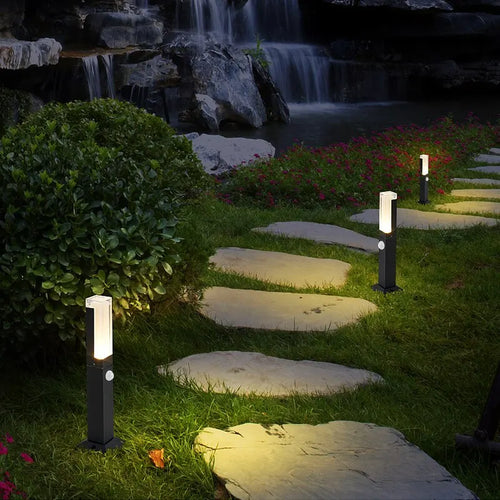 Capteur de mouvement 10W LED lampe à gazon extérieur étanche IP65 aluminium acrylique abat-jour cour villa paysage chemin pelouse lumières - vue 2 sur 9