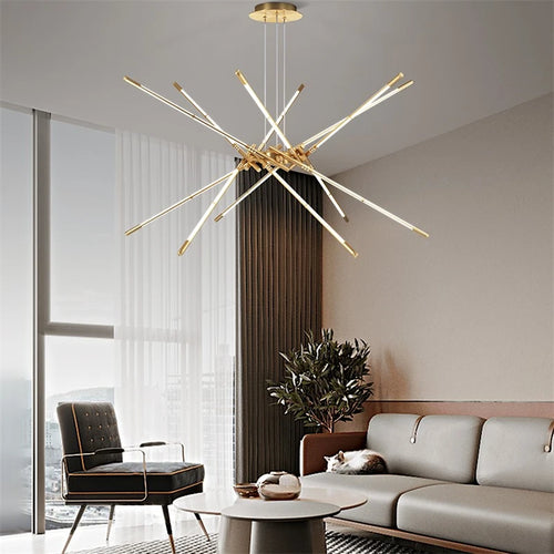 lustre moderne simple en cuivre de luxe suspendu - vue 3 sur 12
