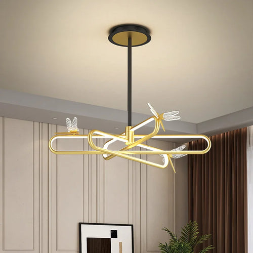 lustre nordique de luxe libellule led rétractable moderne - vue 2 sur 9