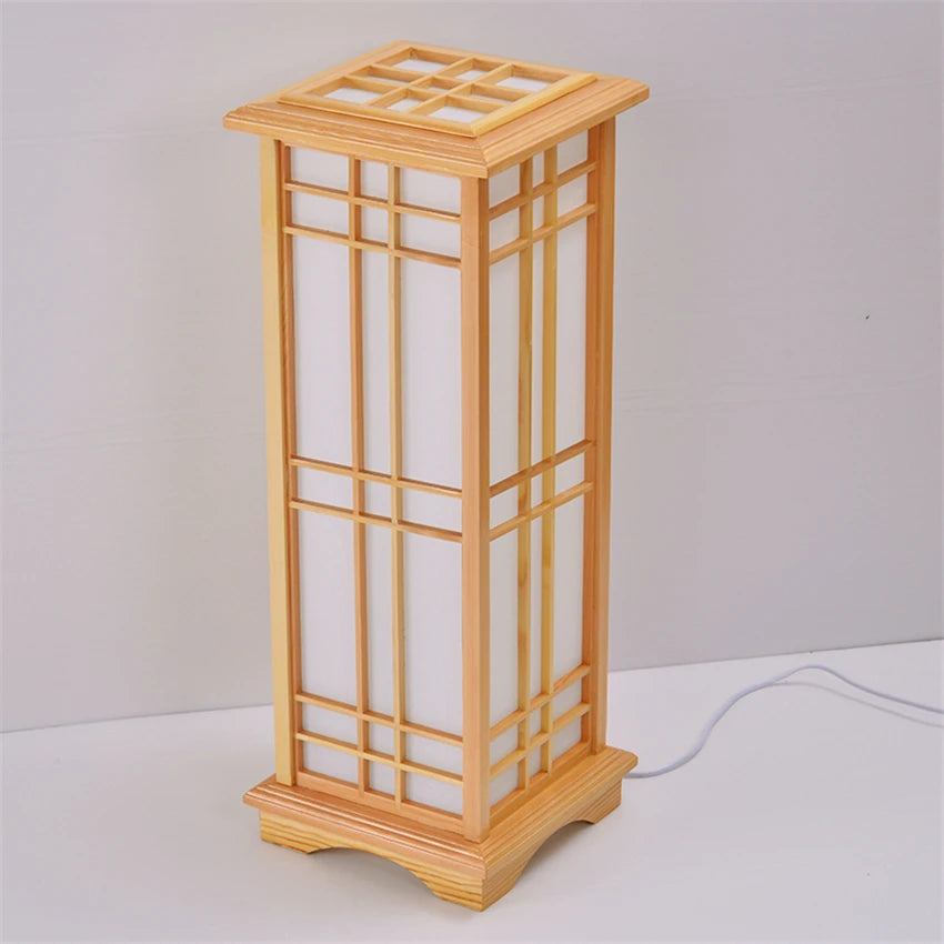 lampadaire carré en chêne massif style tatami japonais led - vue 4 sur 8