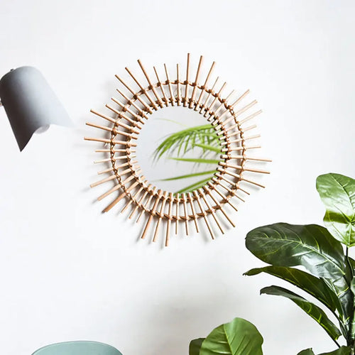 miroir en rotin japonais tissé à la main pour décoration moderne - vue 3 sur 12