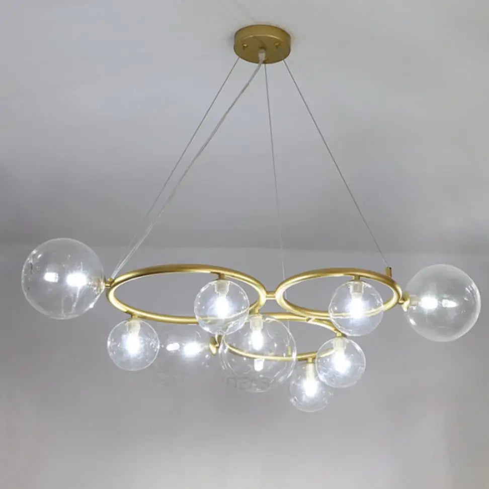 lustre moderne en verre transparent avec cordon métallique réglable - vue 5 sur 10