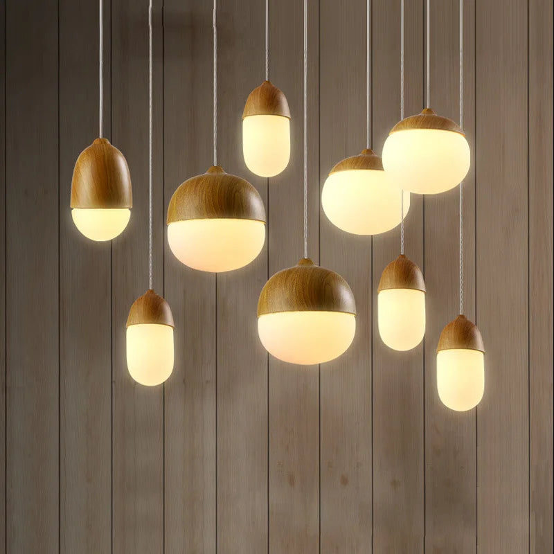 lustre led rond en bois et fer forgé moderne - vue 4 sur 10