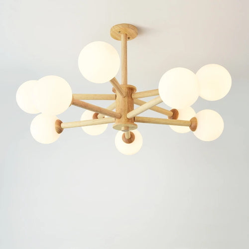 lustre nordique led en bois massif moderne rond - vue 2 sur 10