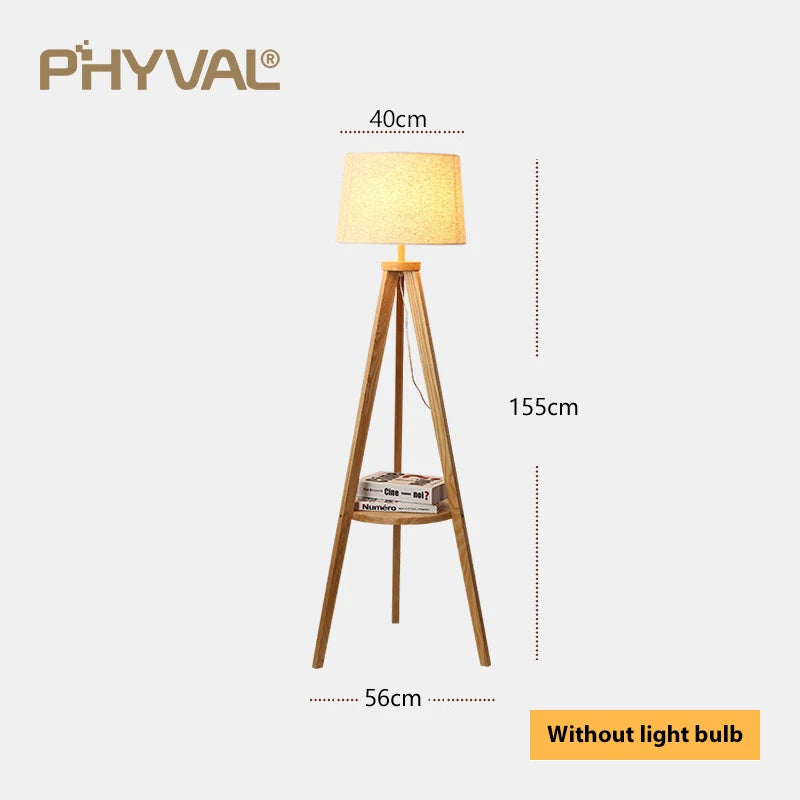 Lampadaire Nordique bois sur pied tissu interrupteur - vue 10 sur 17
