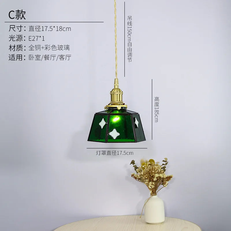 suspension rétro en verre teinté style japonais pour décoration intérieure - vue 9 sur 9