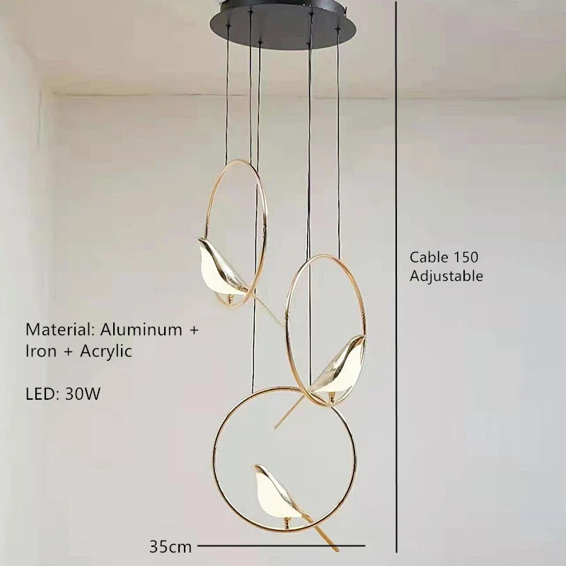 suspension LED oiseau fantaisie plaquée or design moderne ajustable - vue 16 sur 18