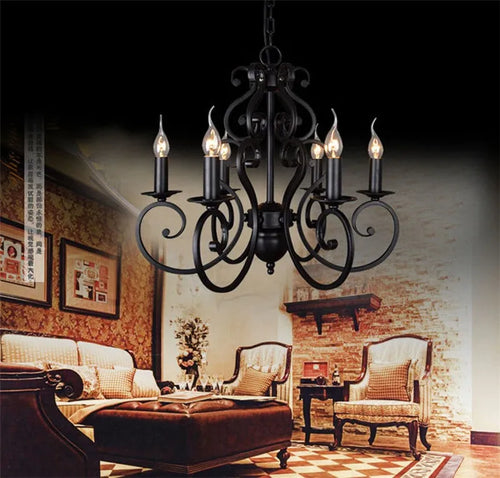 lustre vintage en fer forgé noir pour éclairage intérieur - vue 7 sur 6