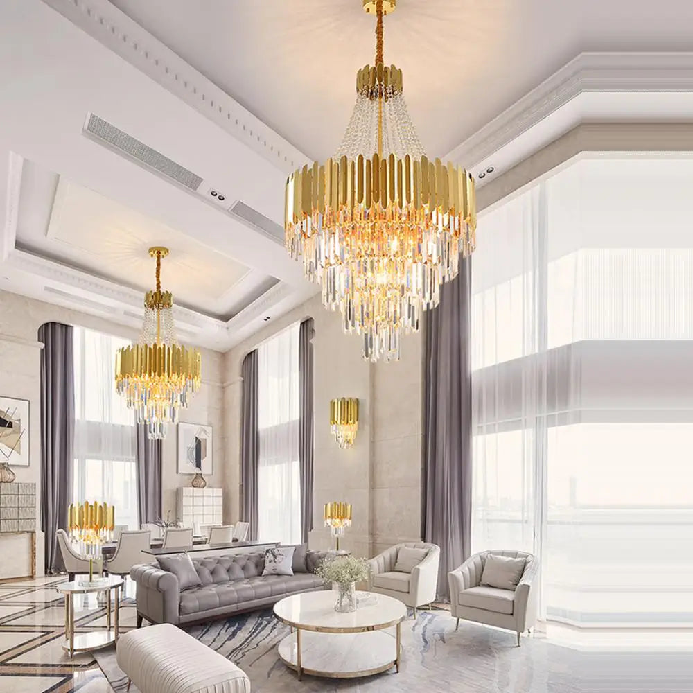 lustre en cristal design art déco en acier inoxydable avec éclairage led - vue 4 sur 19