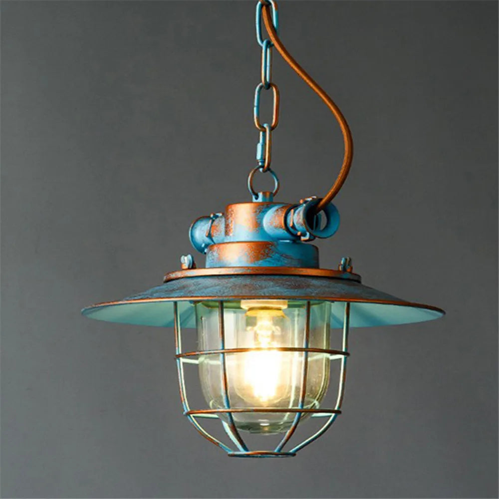 suspension LED industrielle rétro en fer et verre antidéflagrant vintage - vue 3 sur 8